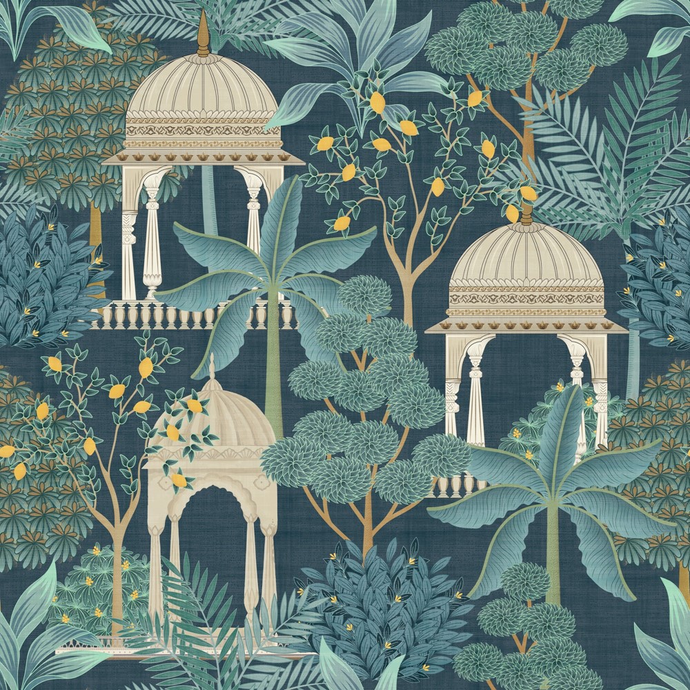 Exotic Pavilion Wallpaper 100014EH by Esselle Home in Navy Blue